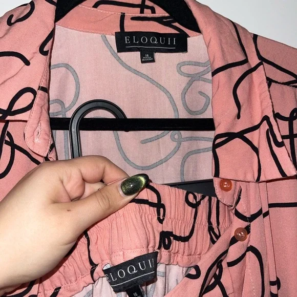 Elloqui Pink Abstract Print Button-Up Shirt and Pant Set - Picture 4 of 4